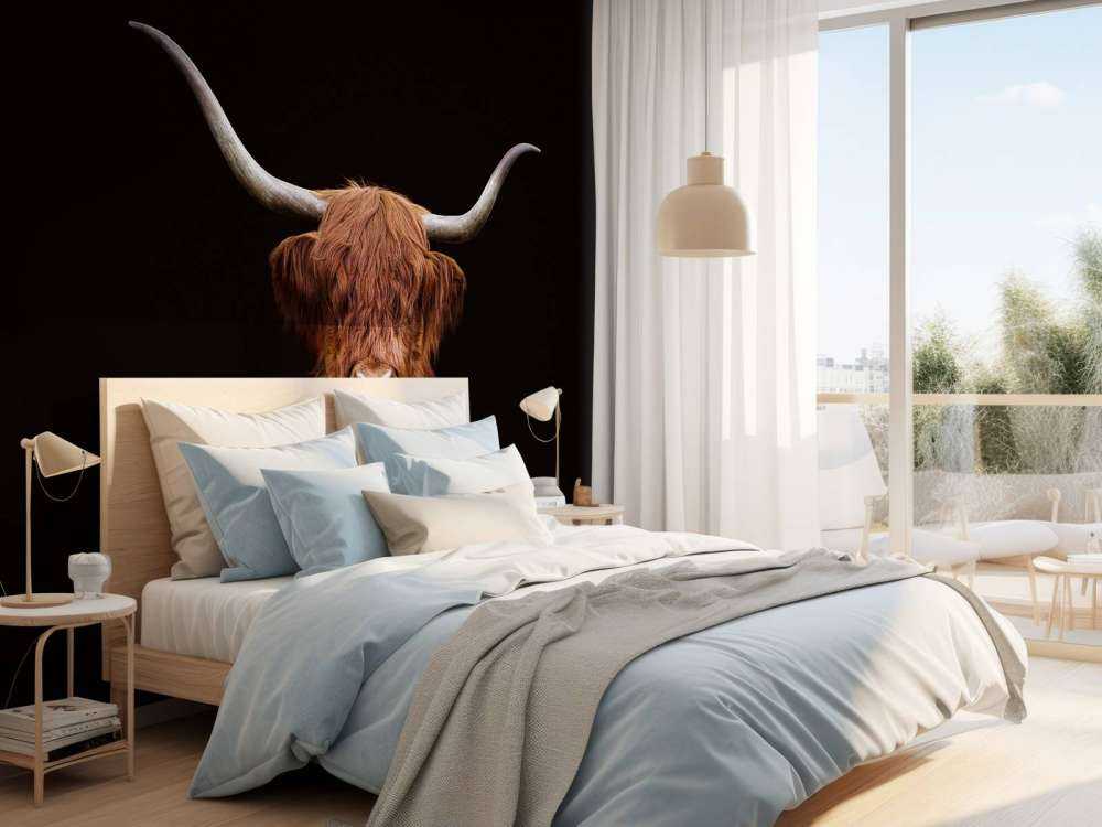 Schotse hooglander op donkere achtergrond