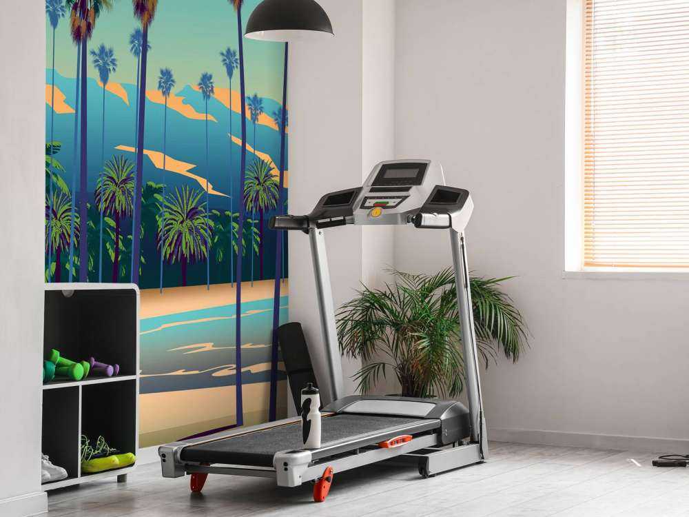 Getekende meer met palmbomen