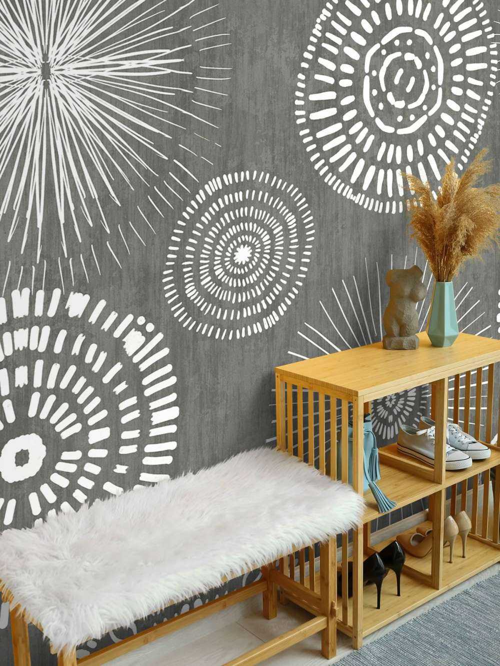 Graceful Boho Circles White Grey