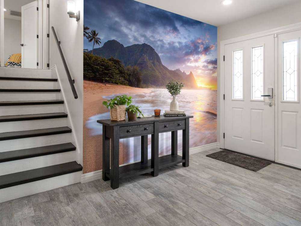 Zonsondergang aan tropisch strand