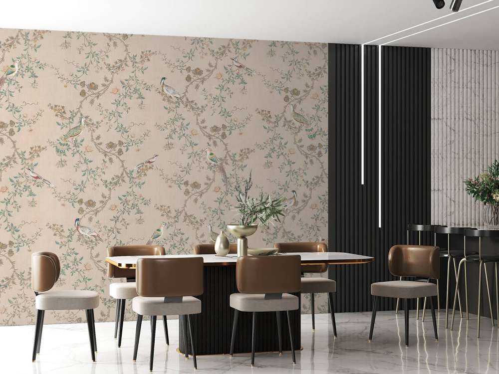 Fazanten tussen bloeiende ranken