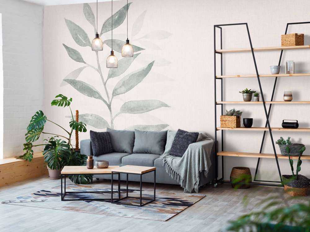 Minimalistische tak in grijsgroene aquarel