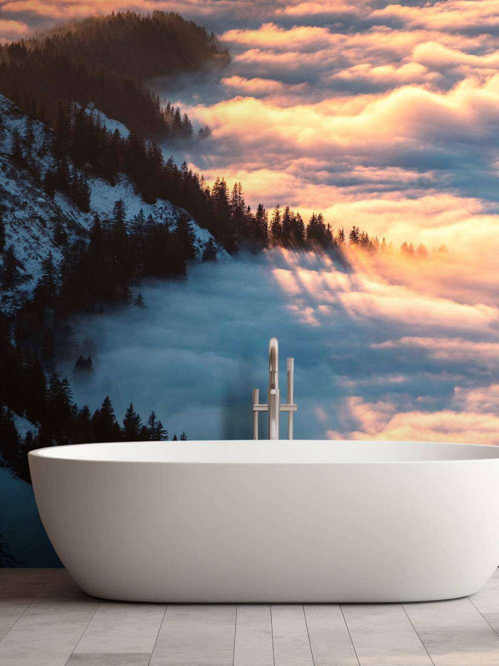 Ochtendgloed over nevelig bergbos