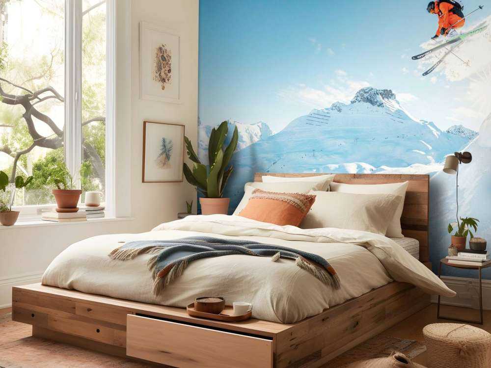 Sprong in besneeuwd berglandschap