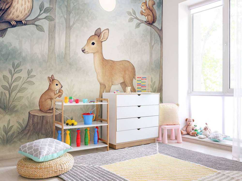 Maanlicht in het bos met dieren