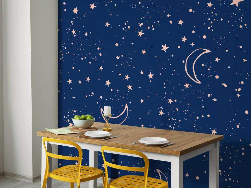 Maan en sterren in nachtblauw