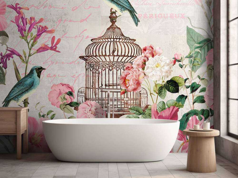 Birds and flowers vintage art