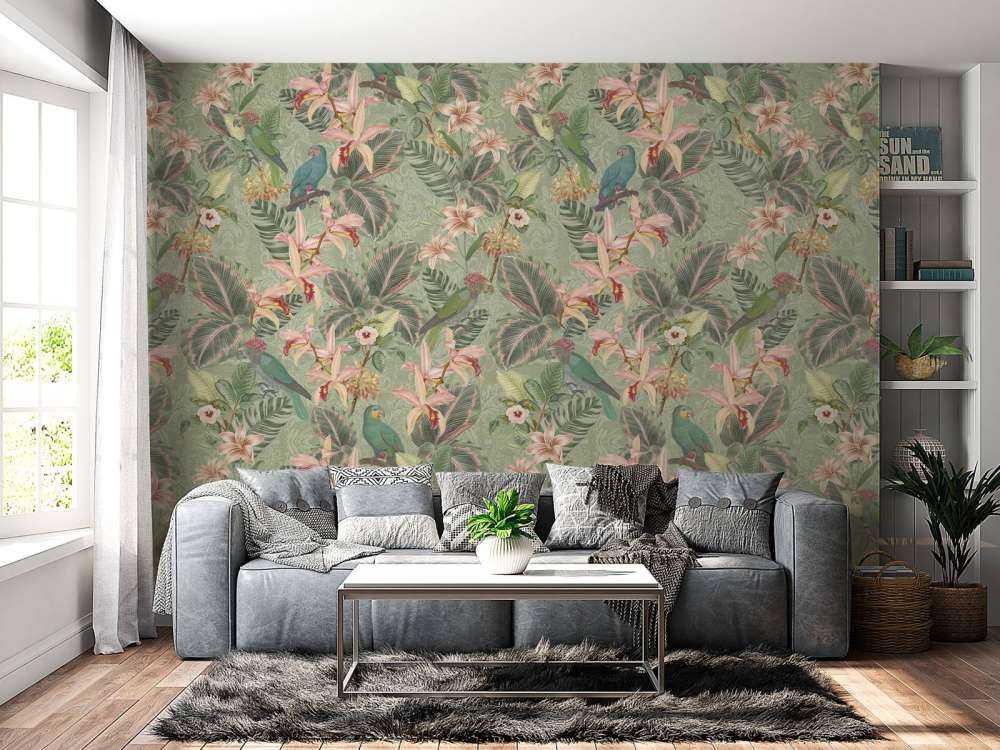 Tropische Jungle vogels & papegaaien - salie groen