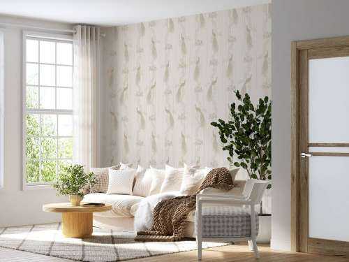Klassiek Pauw Flora Behang - beige