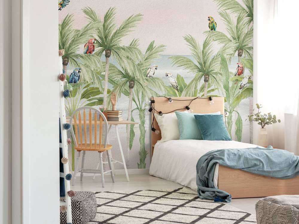 Papegaaien op het strand in kleur