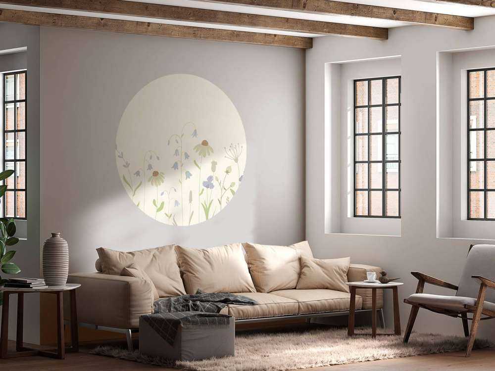 Bloemenveld hoog beige, oud roze, groen en lila