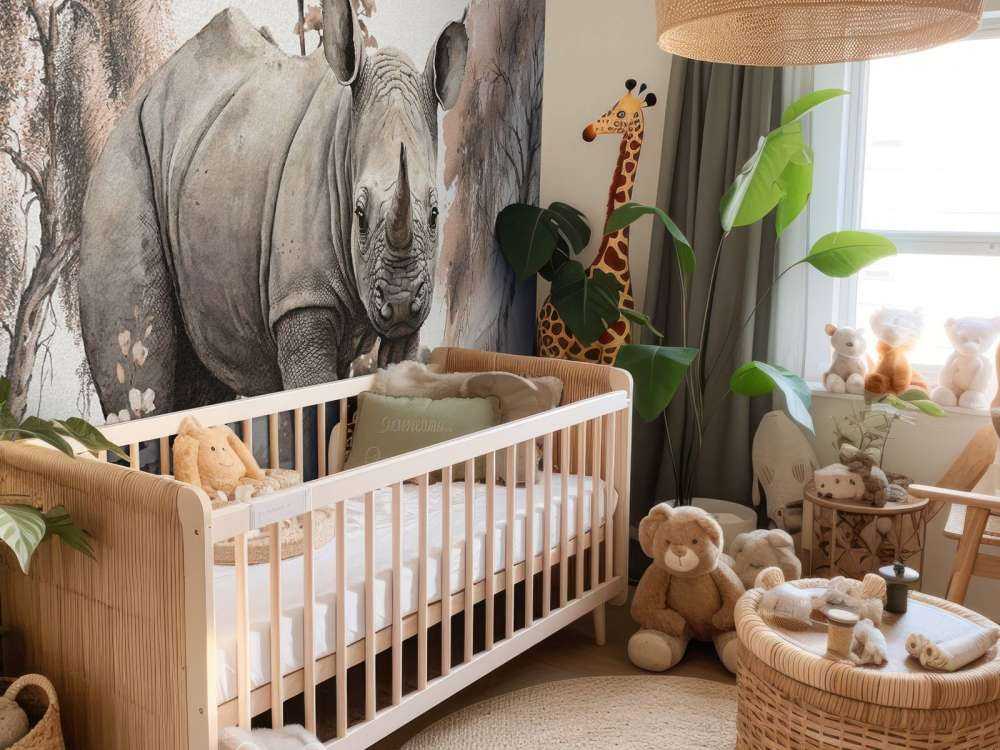 Baby neushoorn op de savanne taupe