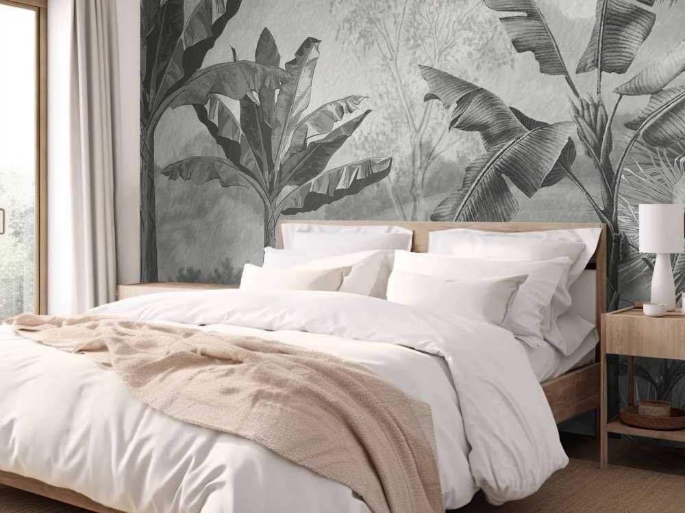 Bananen bomen in zwart-wit