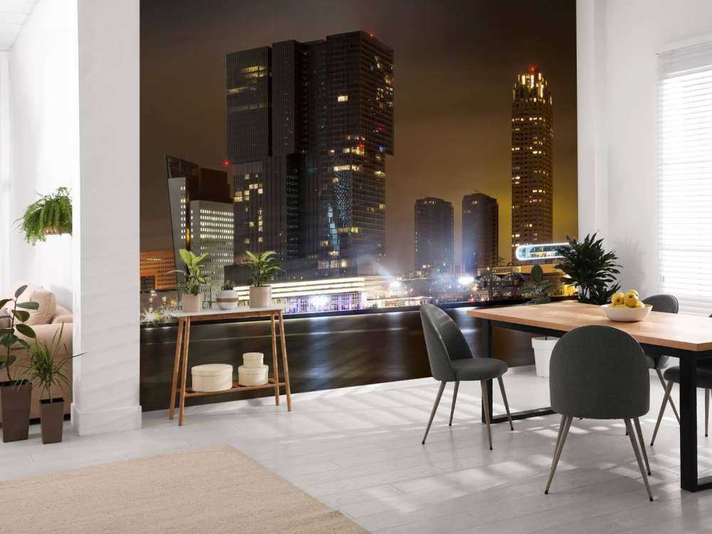 Rotterdam skyline in de avond