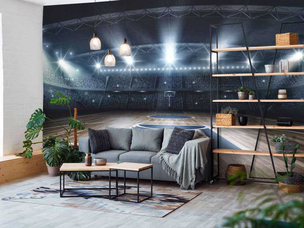 Basketbal arena met een houten vloer