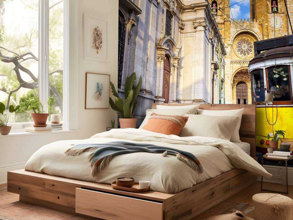 Oude gele tram in Lissabon