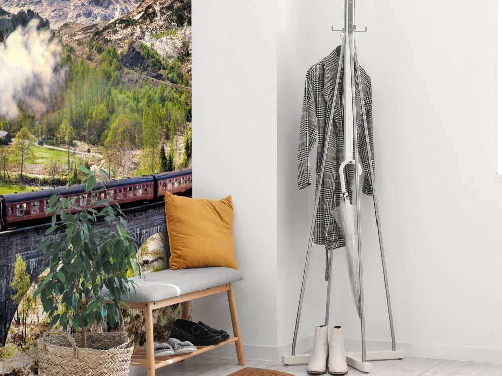 Stoomtrein door een prachtig landschap in Schotland