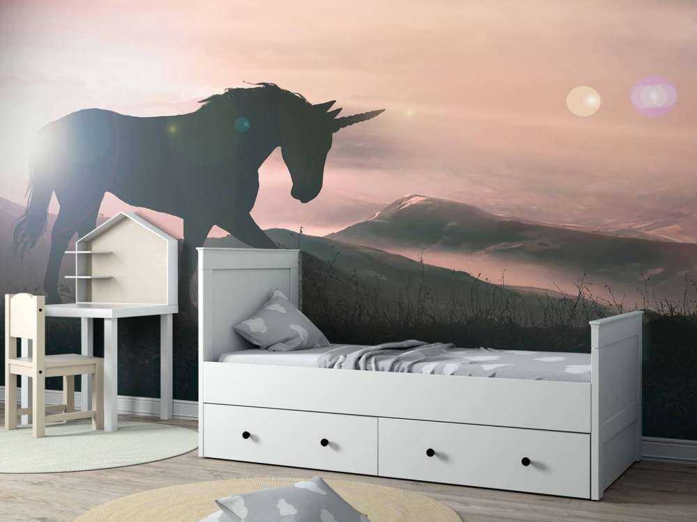 Unicorn bij een zonsondergang