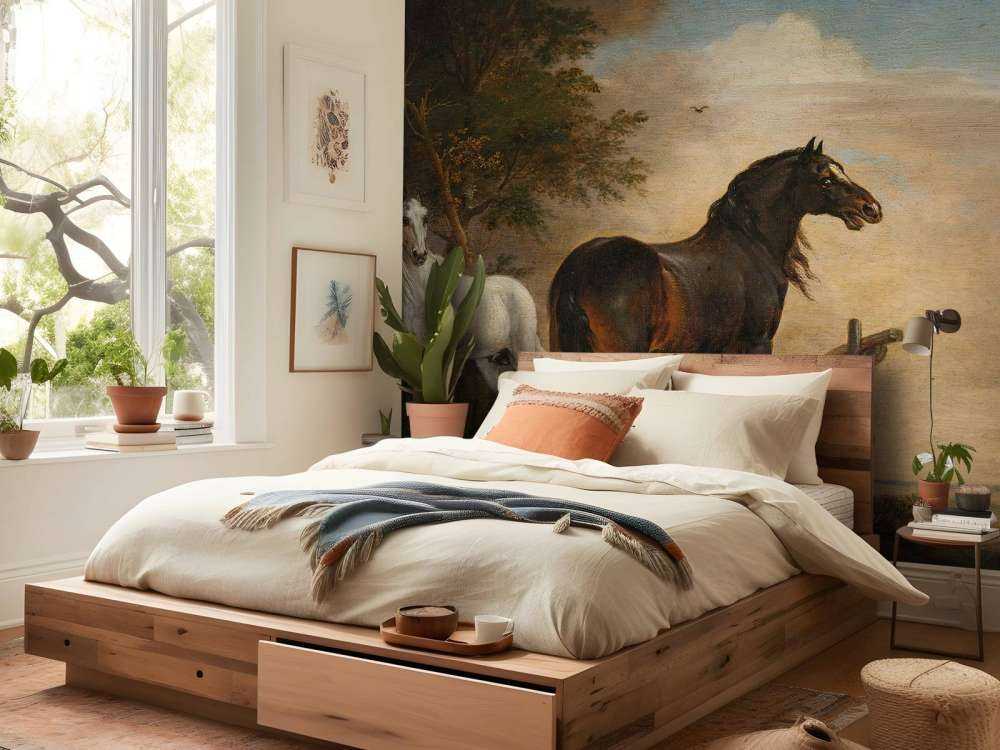 Twee paarden in de weide bij een hek