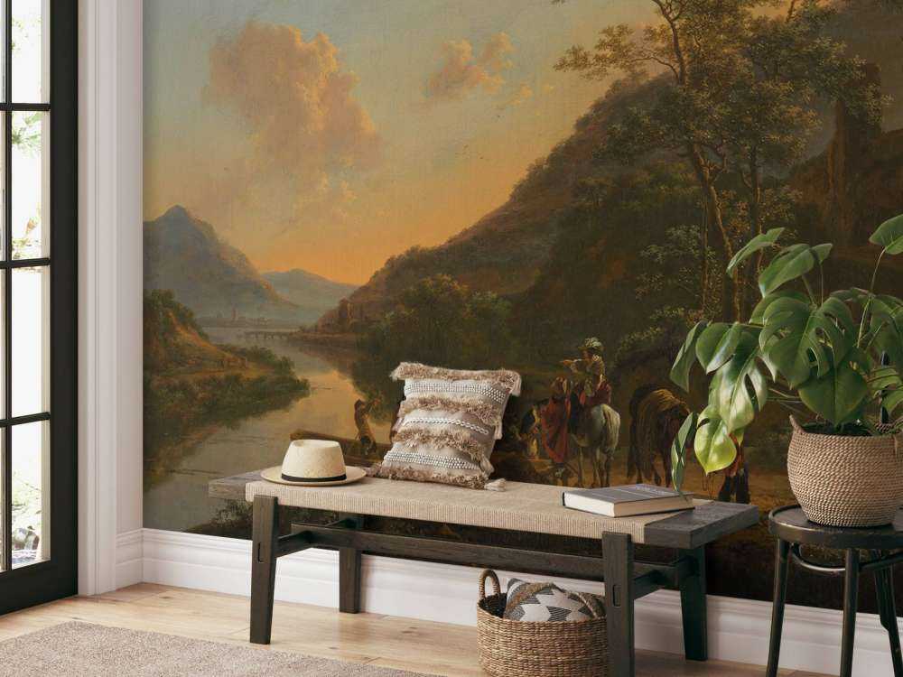 Italiaans landschap met overzetveer