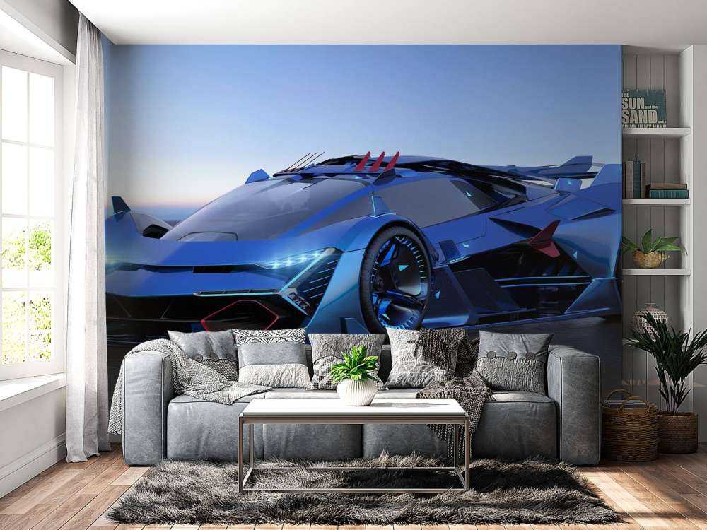 Blauwe hypercar in 3D