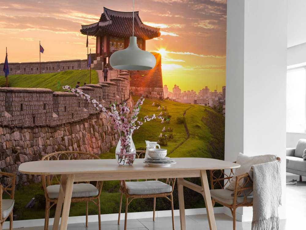 Hwaseong-vesting bij zonsondergang