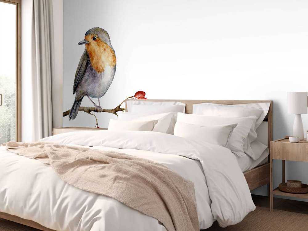 Vogeltje op een takje met een witte achtergrond