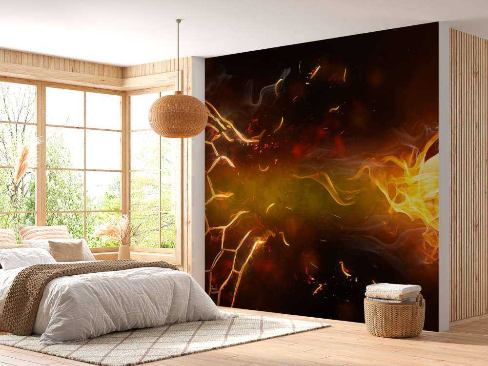 Voetbal brandt door het net