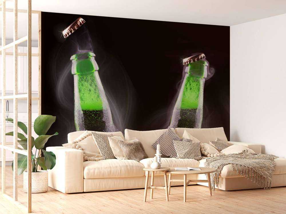 Groene bierflesjes in ijs