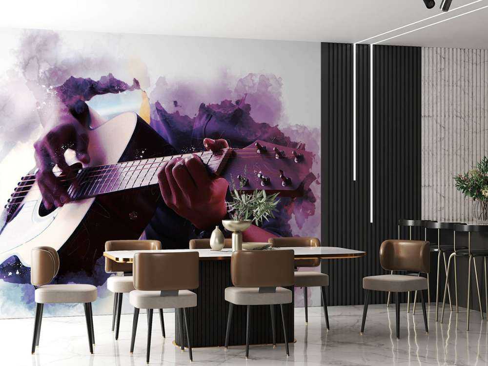 Gitaarspeler waterverf schilderij