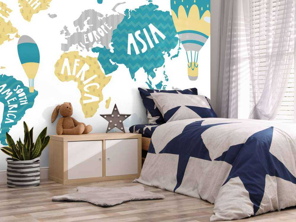 Wereldkaart met luchtballonnen