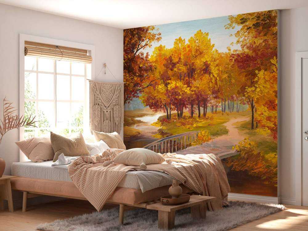 Schilderij van een brug in het bos