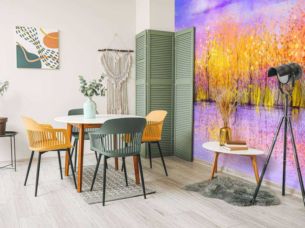 Olieverfschilderij met bomen in de herfst