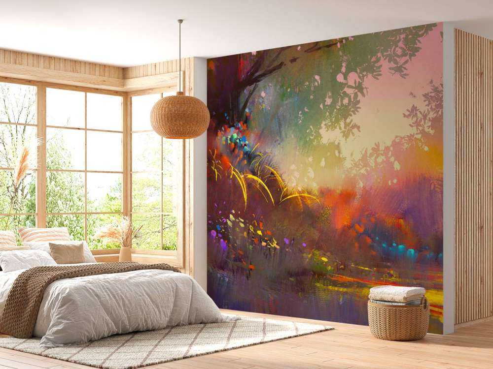 Wazig kleurrijk landschap schilderij