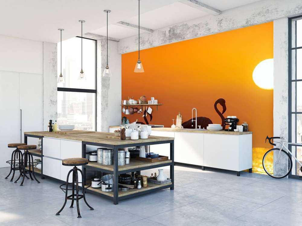 Flamingo's bij zonsondergang