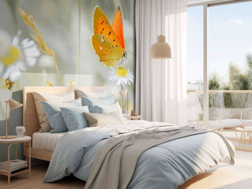 Madeliefjes en oranje vlinder