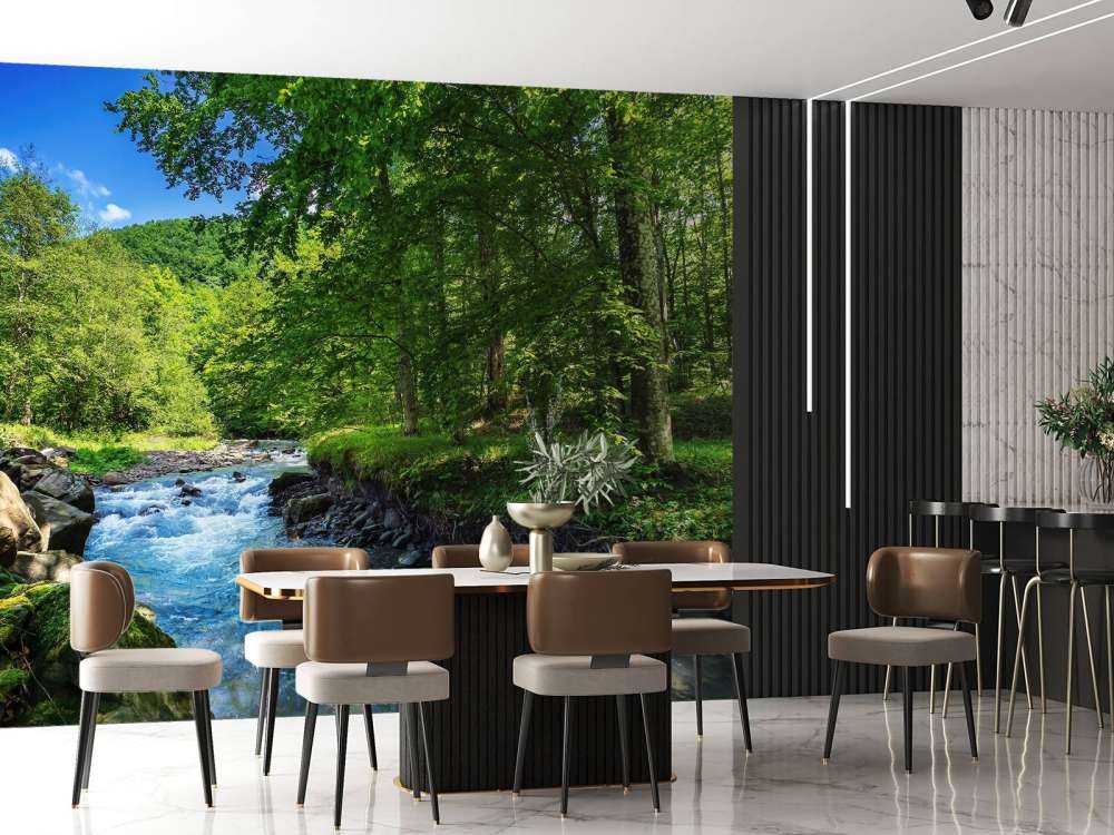 Stromende Rivier in het Bos in Zomer