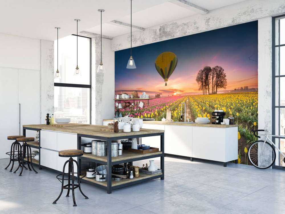 Roze gele tulpenveld