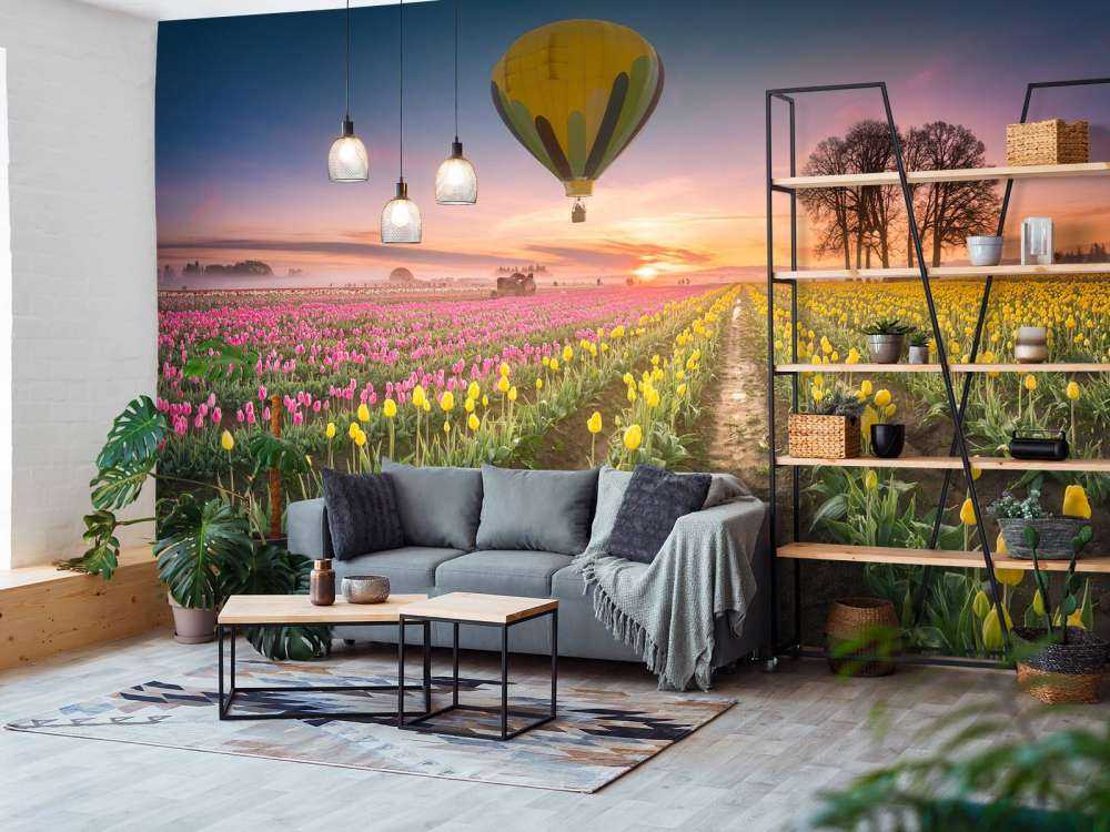 Roze gele tulpenveld