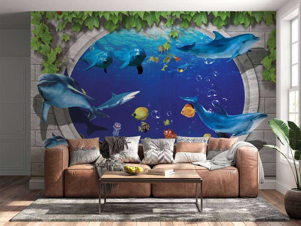 Dolfijnen door de muur