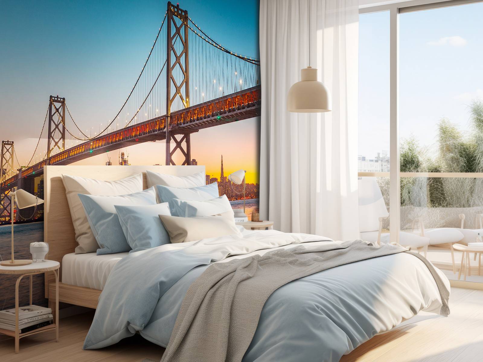 San Francisco-Oakland Bay Bridge in de avond