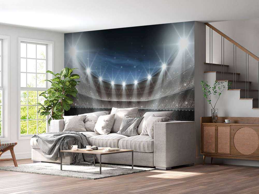 Verlicht voetbalstadion met sterrenhemel