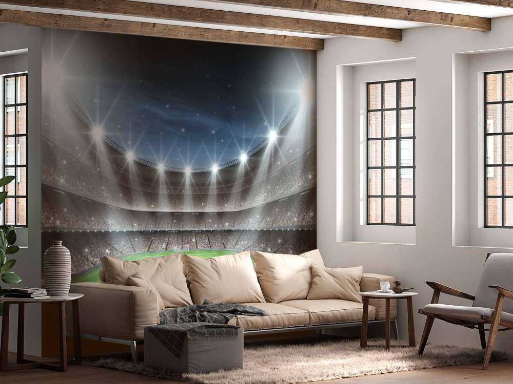 Verlicht voetbalstadion met sterrenhemel