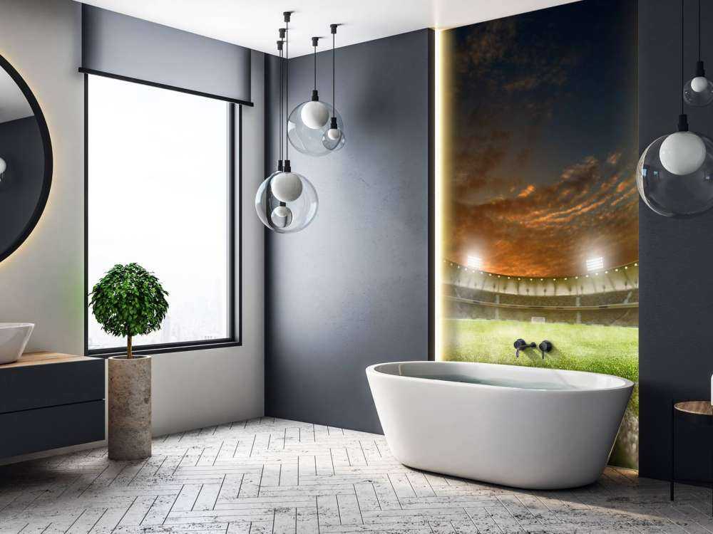 Verlicht voetbalstadion met wolken