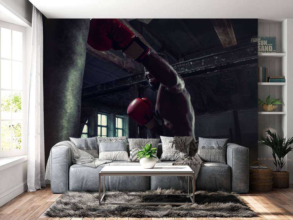 Vechtsport training in een donkere ruimte