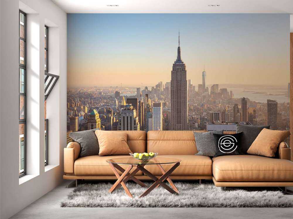 Skyline van New York bij zonsopkomst