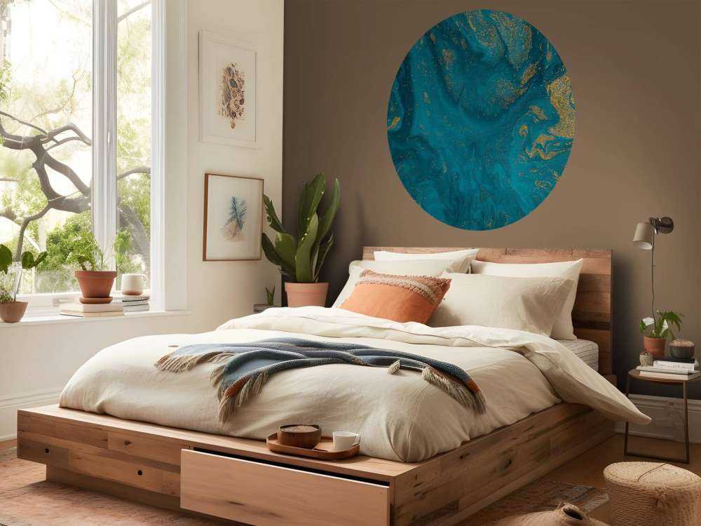 Blauwe verf met gouden glitter poeder