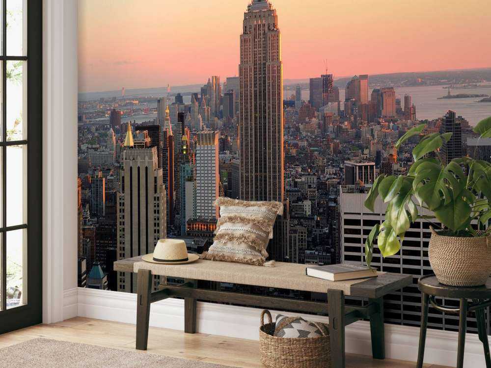 Een woonwijk met kantoorgebouwen op de achtergrond