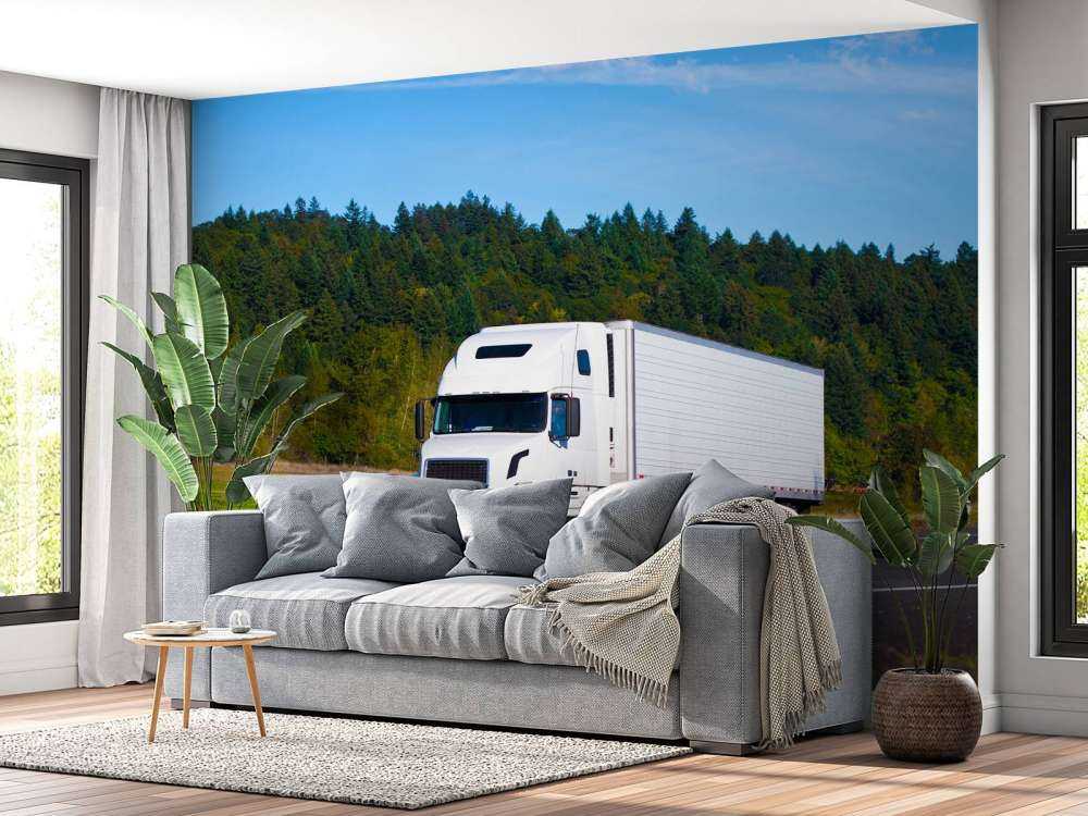 Krachtige witte vrachtwagen in een berglandschap