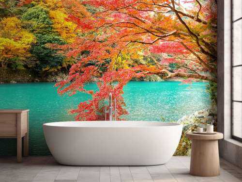 Rivier in Arashiyama in het herfstseizoen